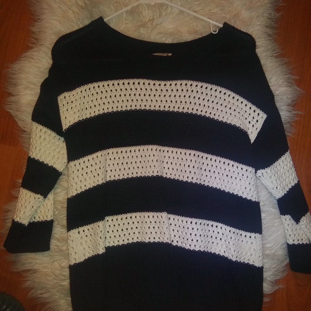 Navy and white striped sweater